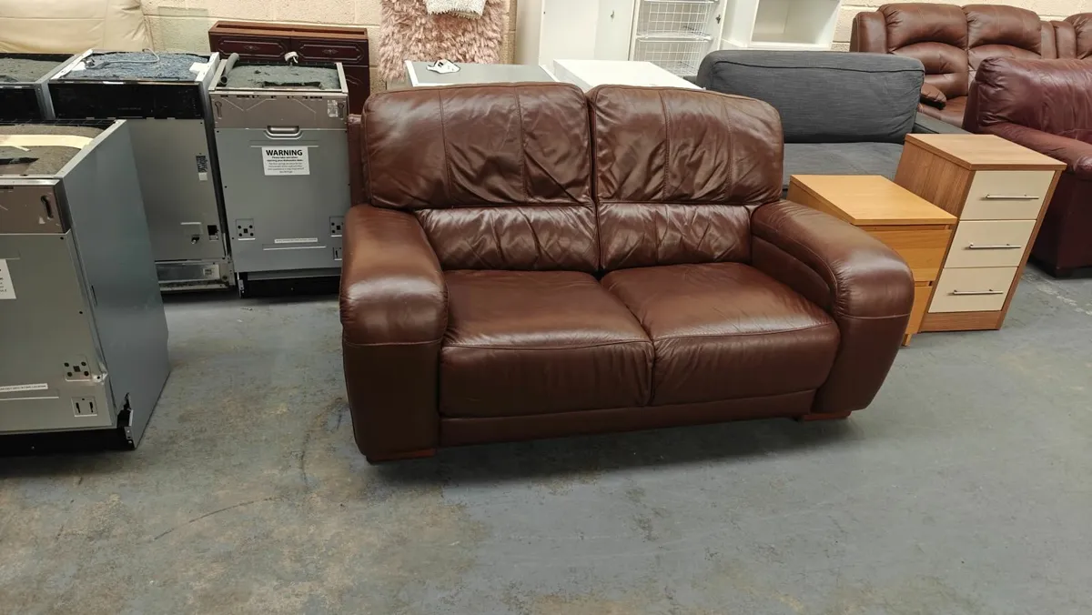 2 Seater Brown Leather Couch - Image 4