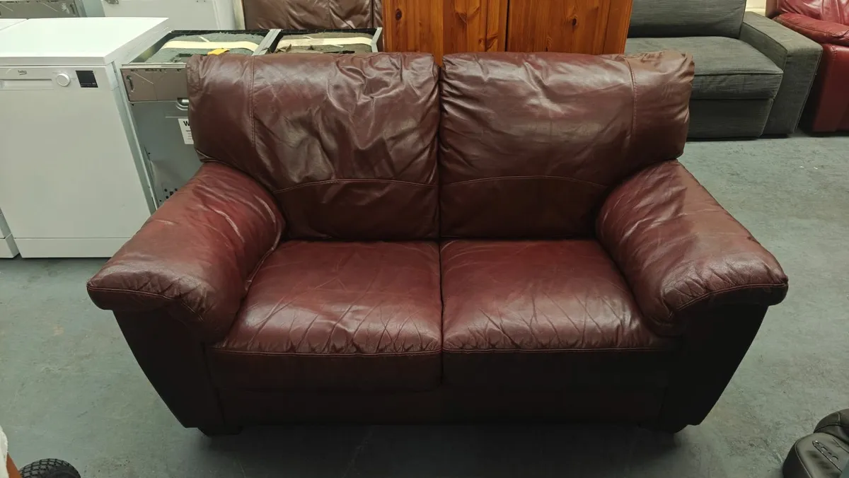 Wine Leather 2 Seater Couch - Image 4