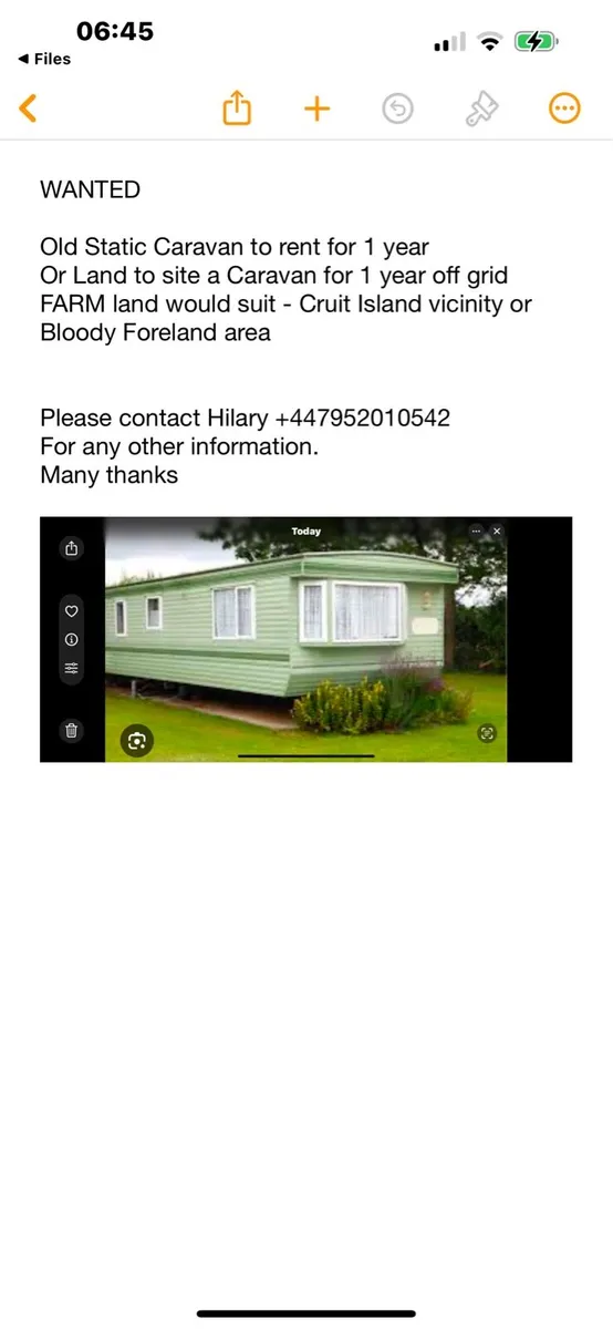 Wanted Static Caravan to rent 1 year on rural land