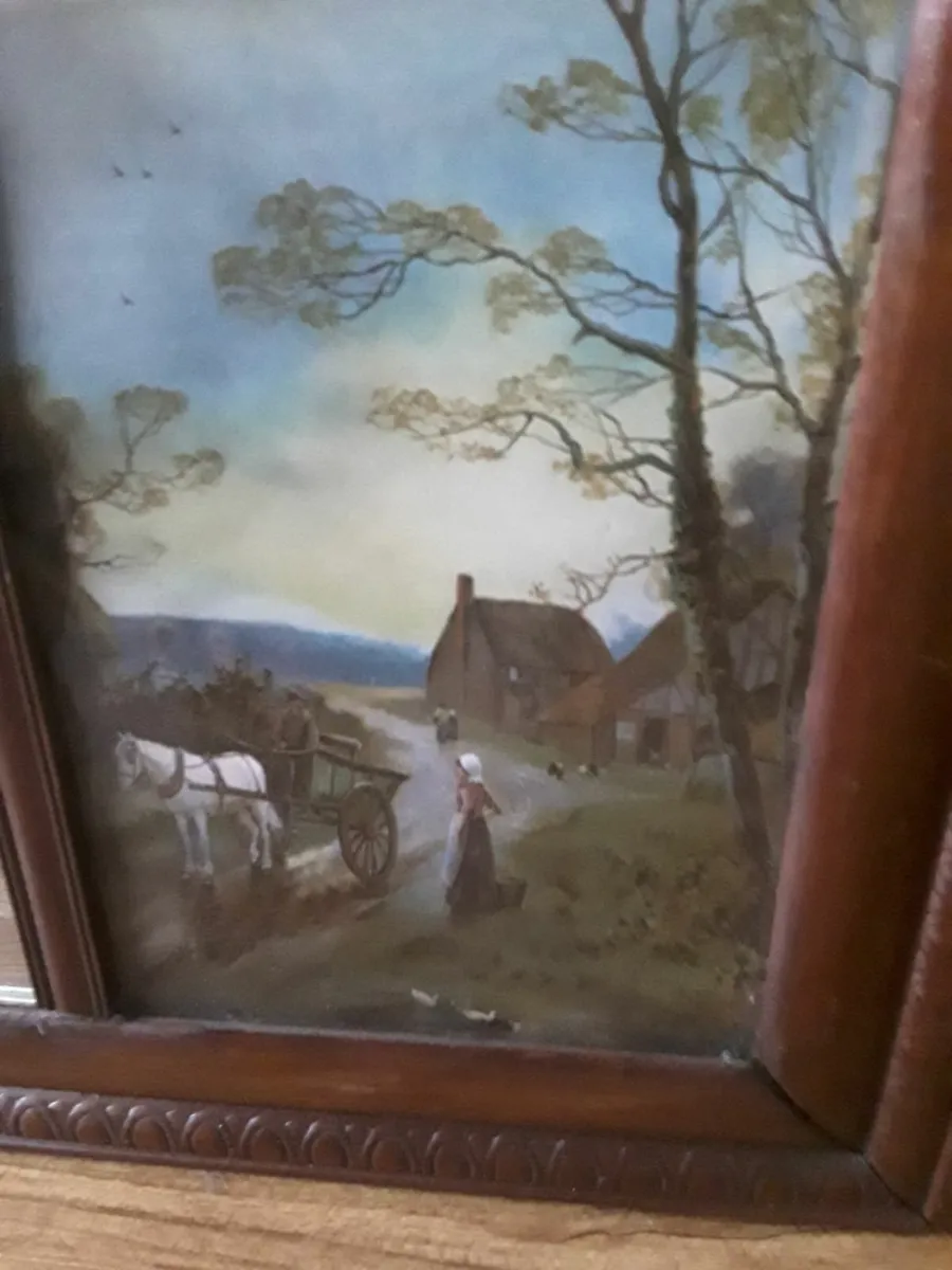 Very old antique mirror picture on either side - Image 3