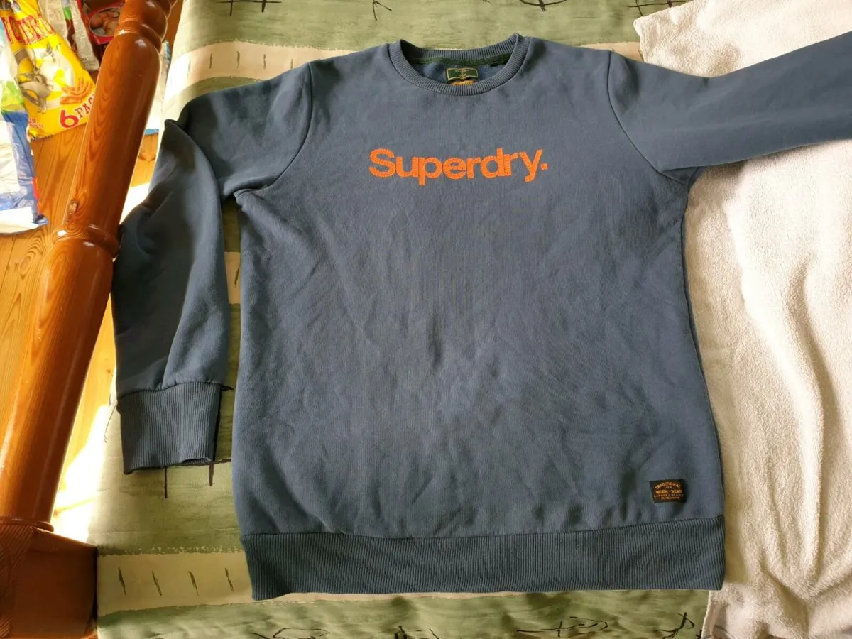 Superdry Brand Logo Sweatshirt Jumper Large Blue - Image 1