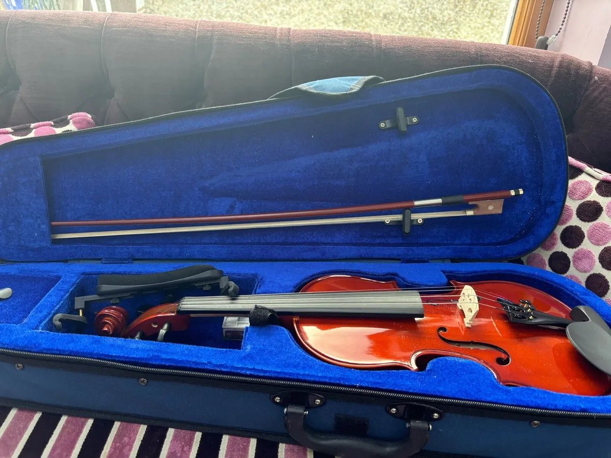 Violin , bow , case and shoulder rest - Image 1