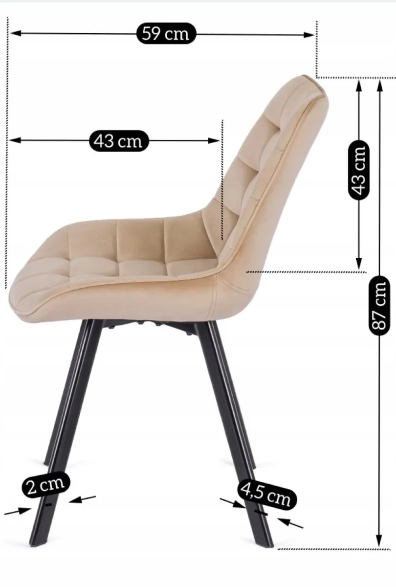 Set Upholstered Chair Velour Kitchen Beige For Din - Image 2