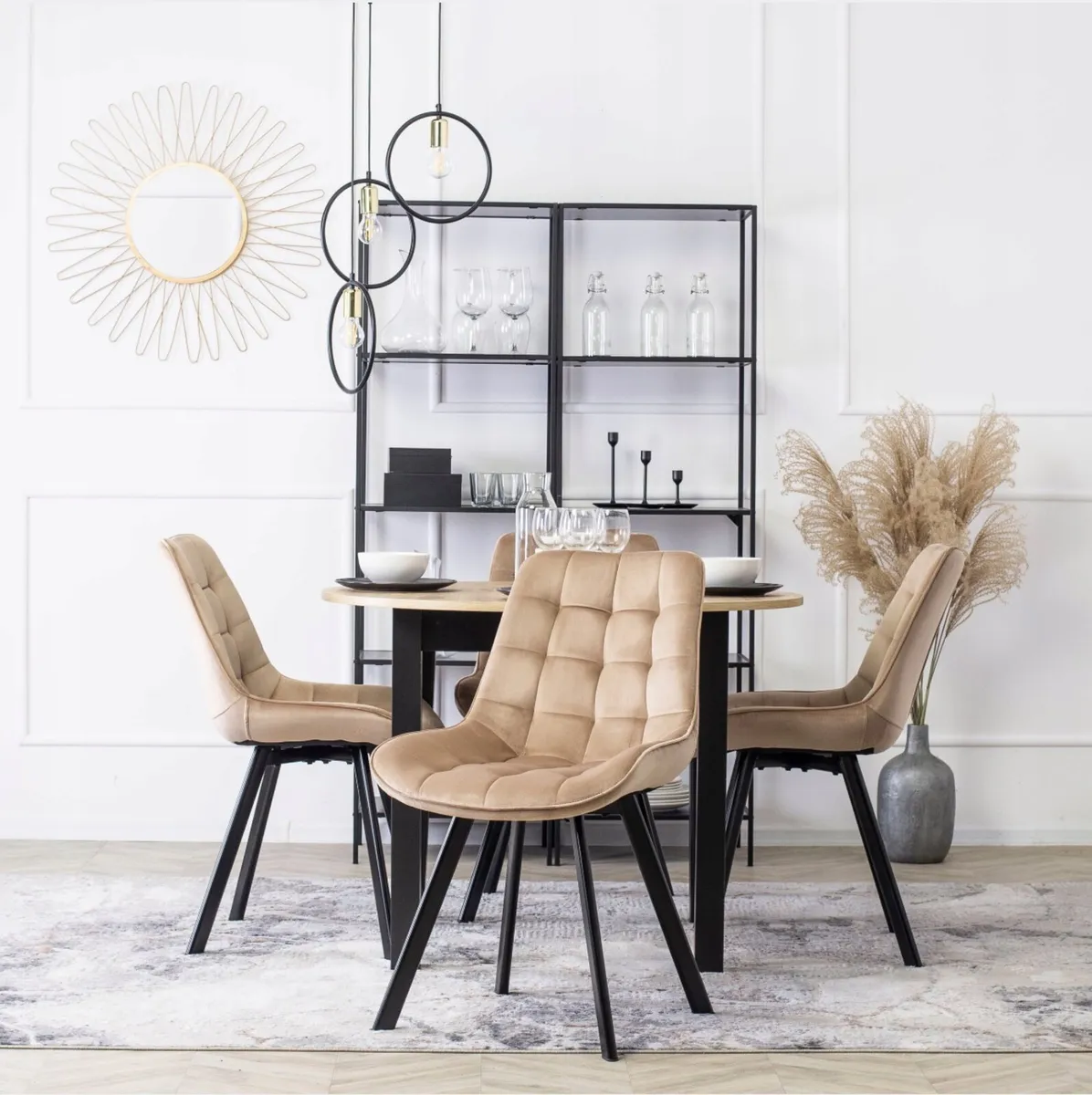 Set Upholstered Chair Velour Kitchen Beige For Din - Image 3