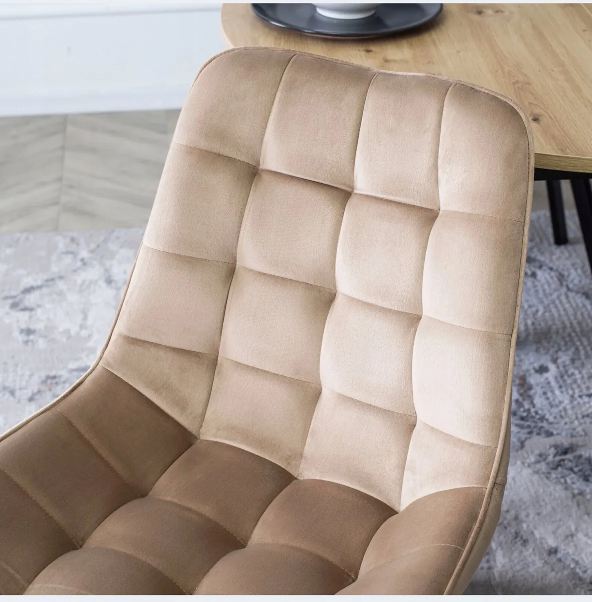 Set Upholstered Chair Velour Kitchen Beige For Din - Image 4