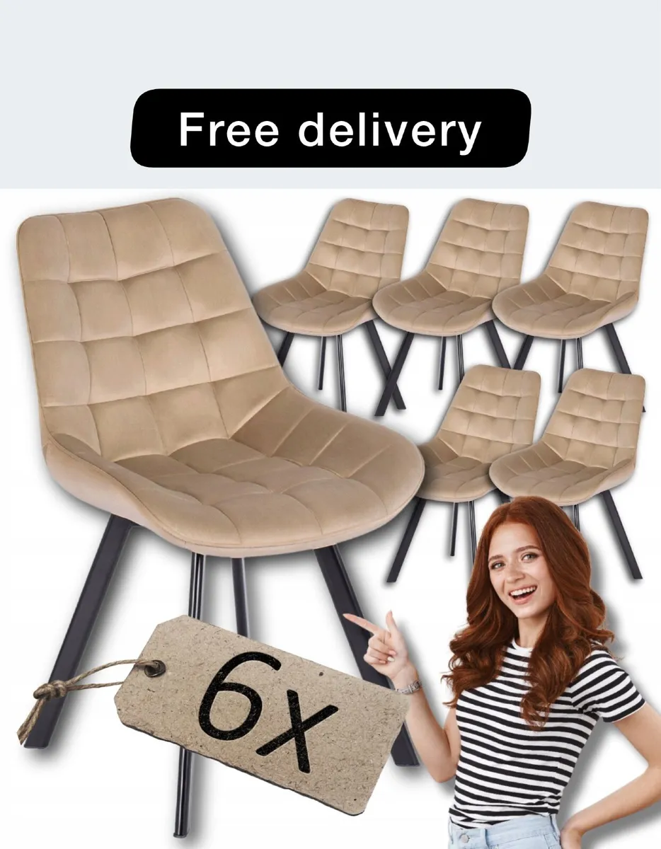 Set Upholstered Chair Velour Kitchen Beige For Din - Image 1