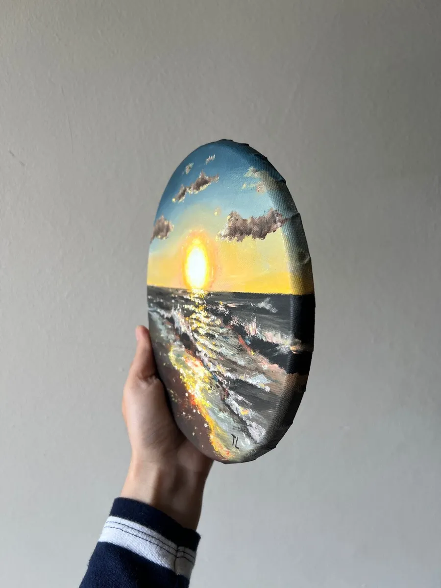 ORIGINAL OIL Painting Seascape Artwork Small Round - Image 3