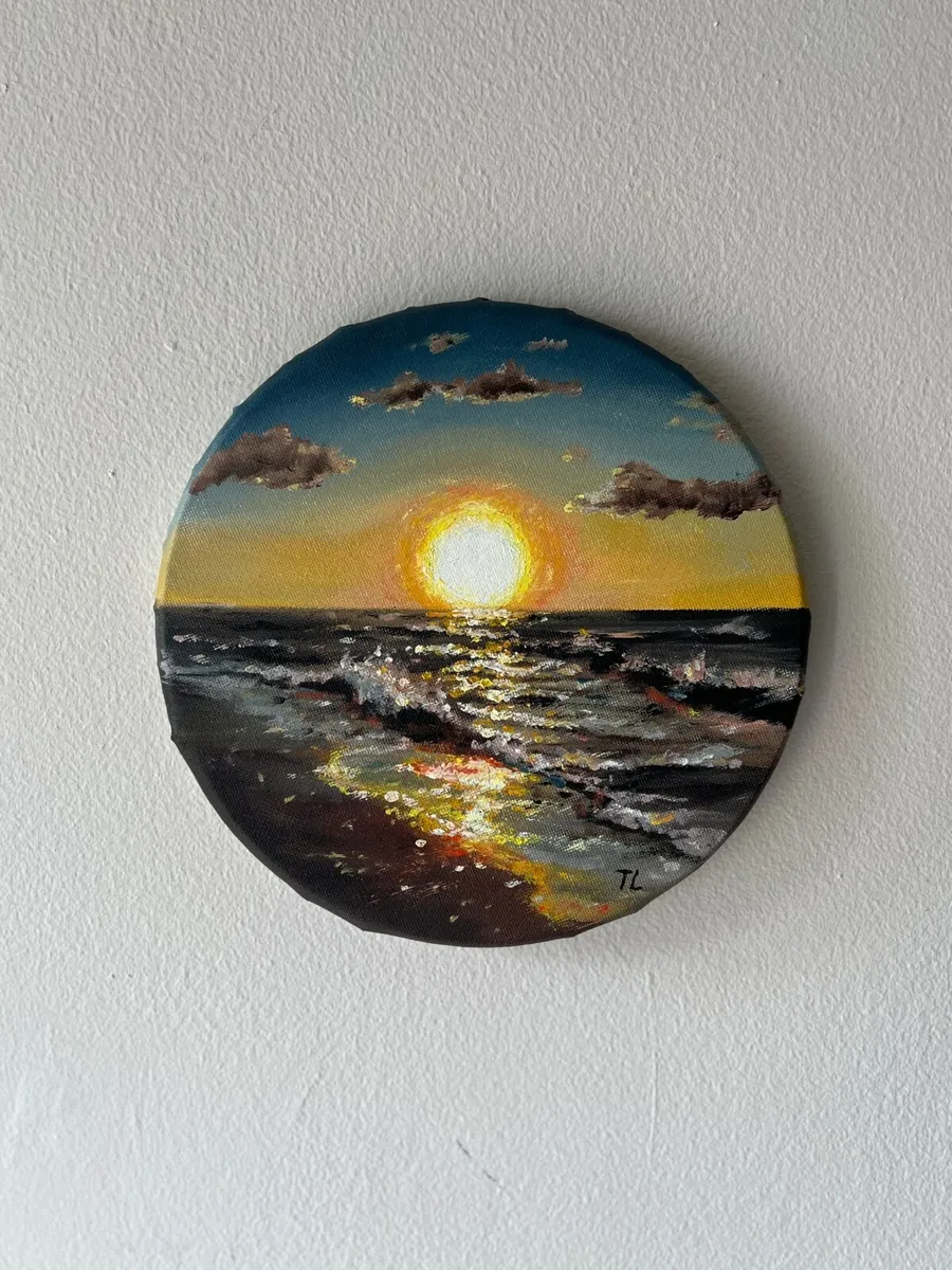 ORIGINAL OIL Painting Seascape Artwork Small Round - Image 4