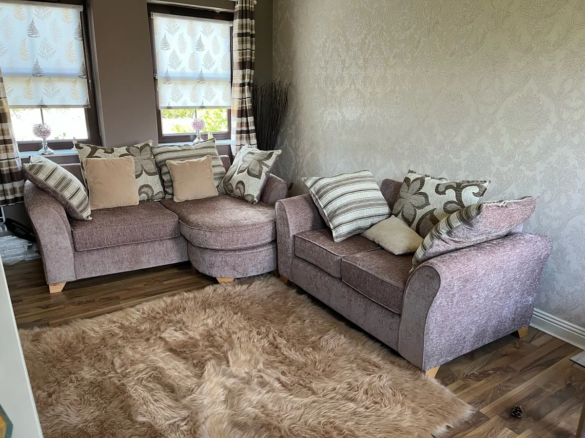 For Sale: Mink Brown Sofa set &Faux Rug - Image 1