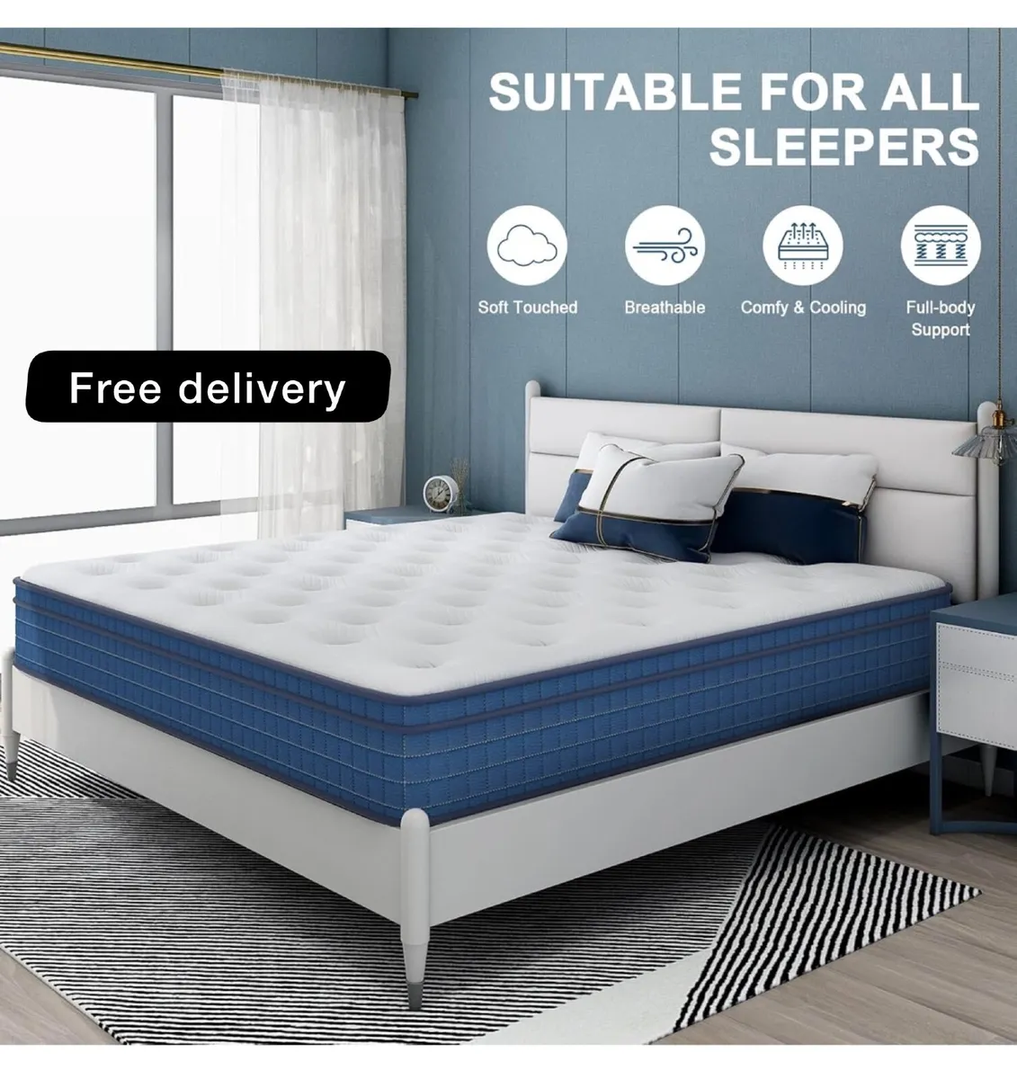 Double Mattress, 4FT6 Hybrid Mattress with Pocket - Image 1