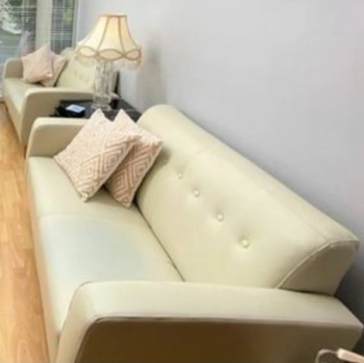 Modern Cream Faux Leather Two-Seater Sofa! - Image 1