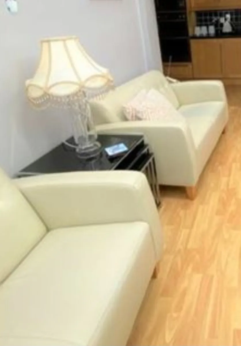 Modern Cream Faux Leather Two-Seater Sofa! - Image 2