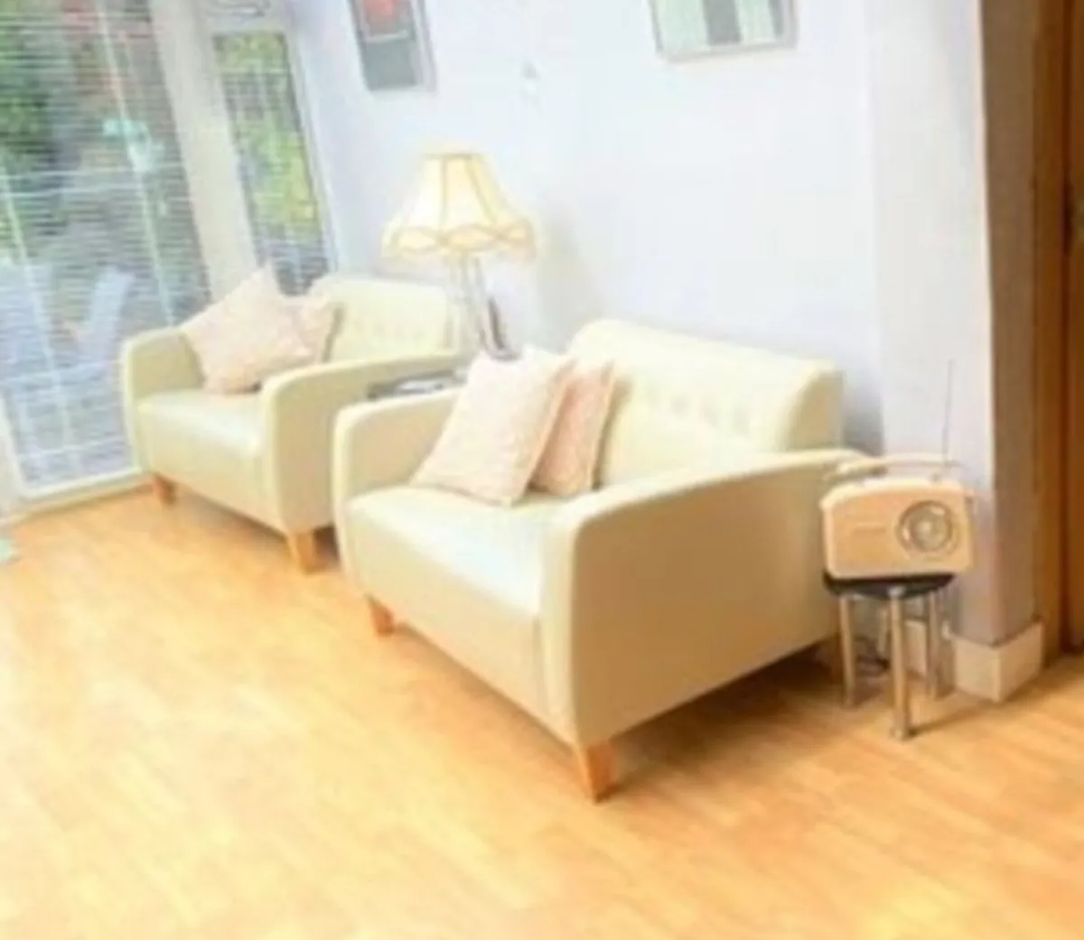 Modern Cream Faux Leather Two-Seater Sofa! - Image 3