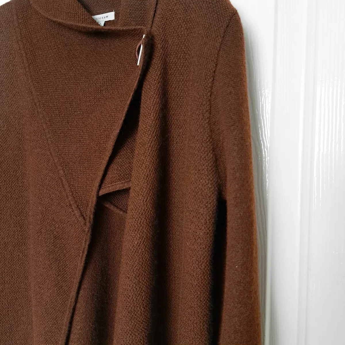 Jigsaw 100% Wool Brown Wrap Cardigan Size M/L - Image 3