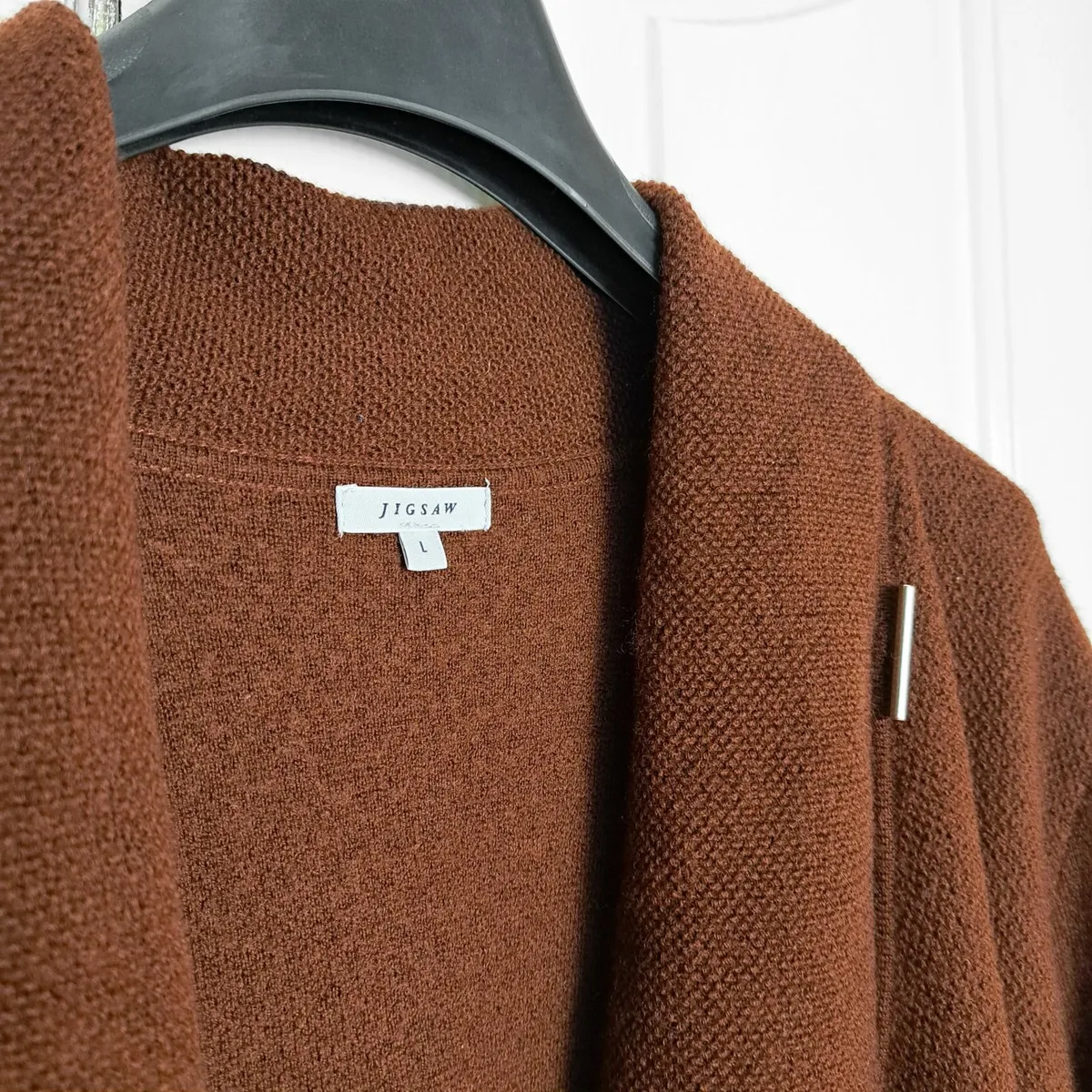 Jigsaw 100% Wool Brown Wrap Cardigan Size M/L - Image 4