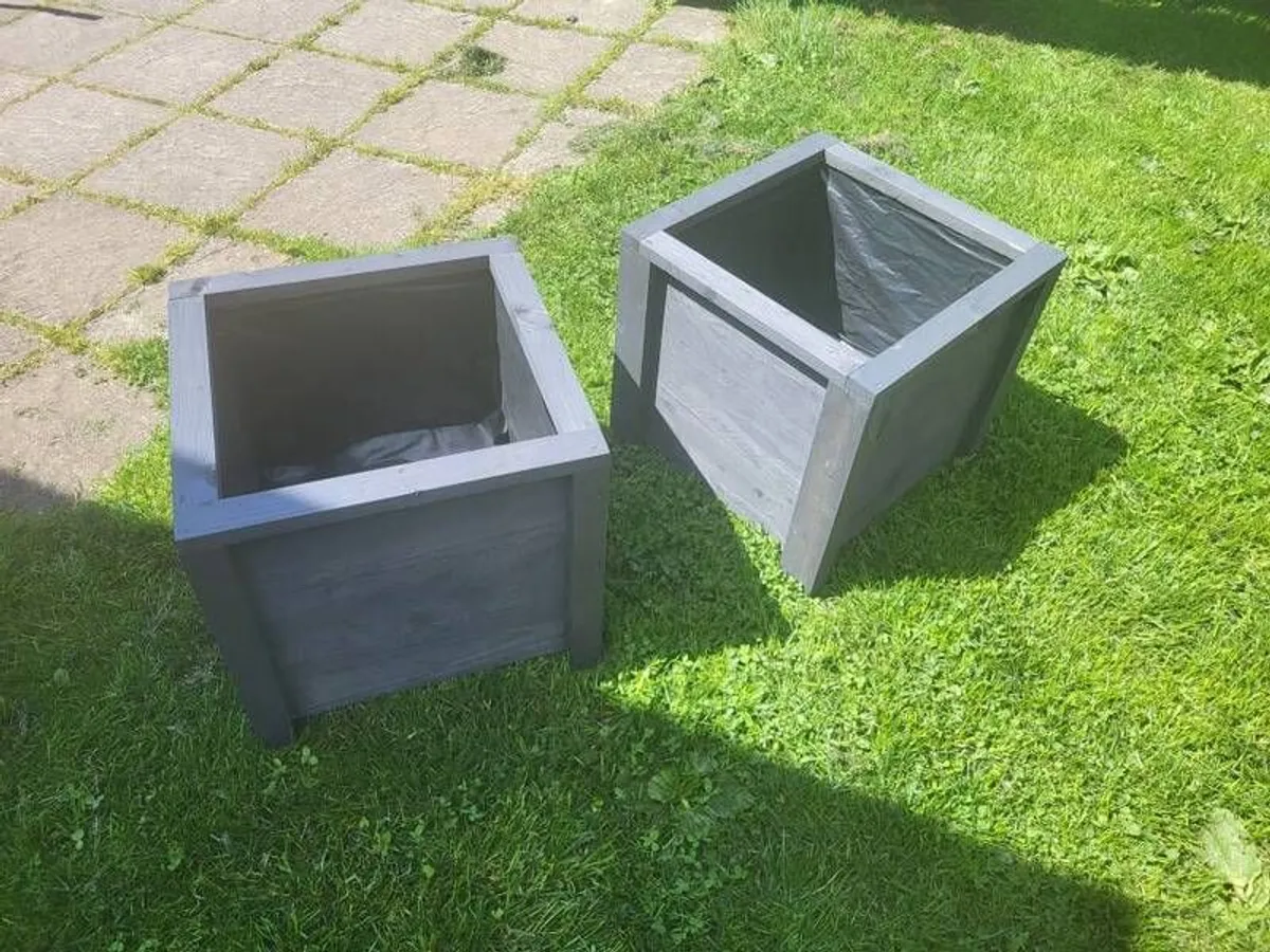 Handmade Wooden Planters Pair  Charcoal Grey - Image 2