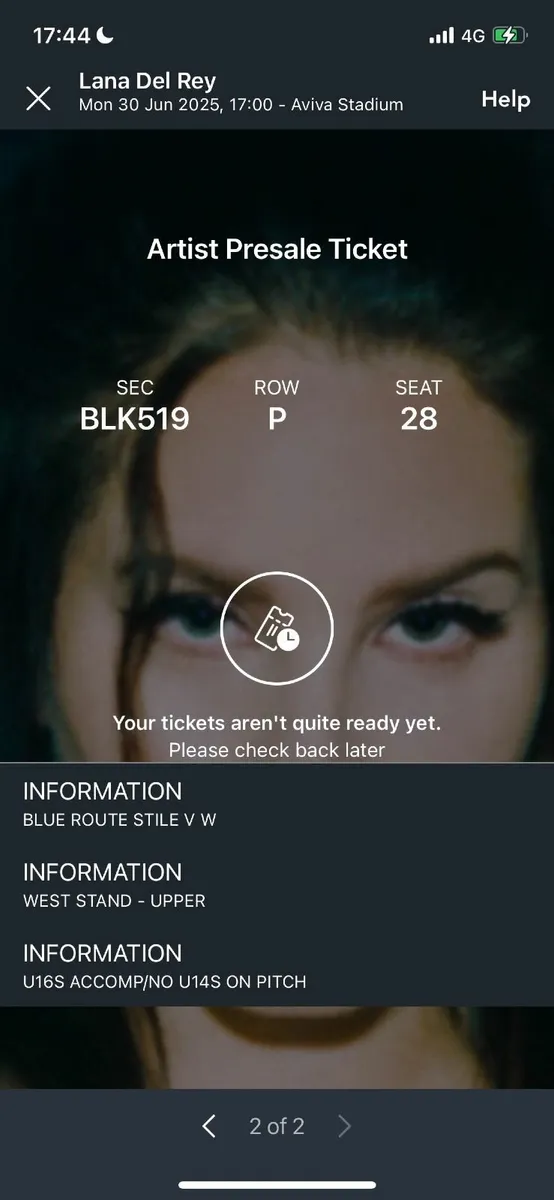 **2x Lana Del Rey Tickets** 30th June (Aviva Dub) - Image 4