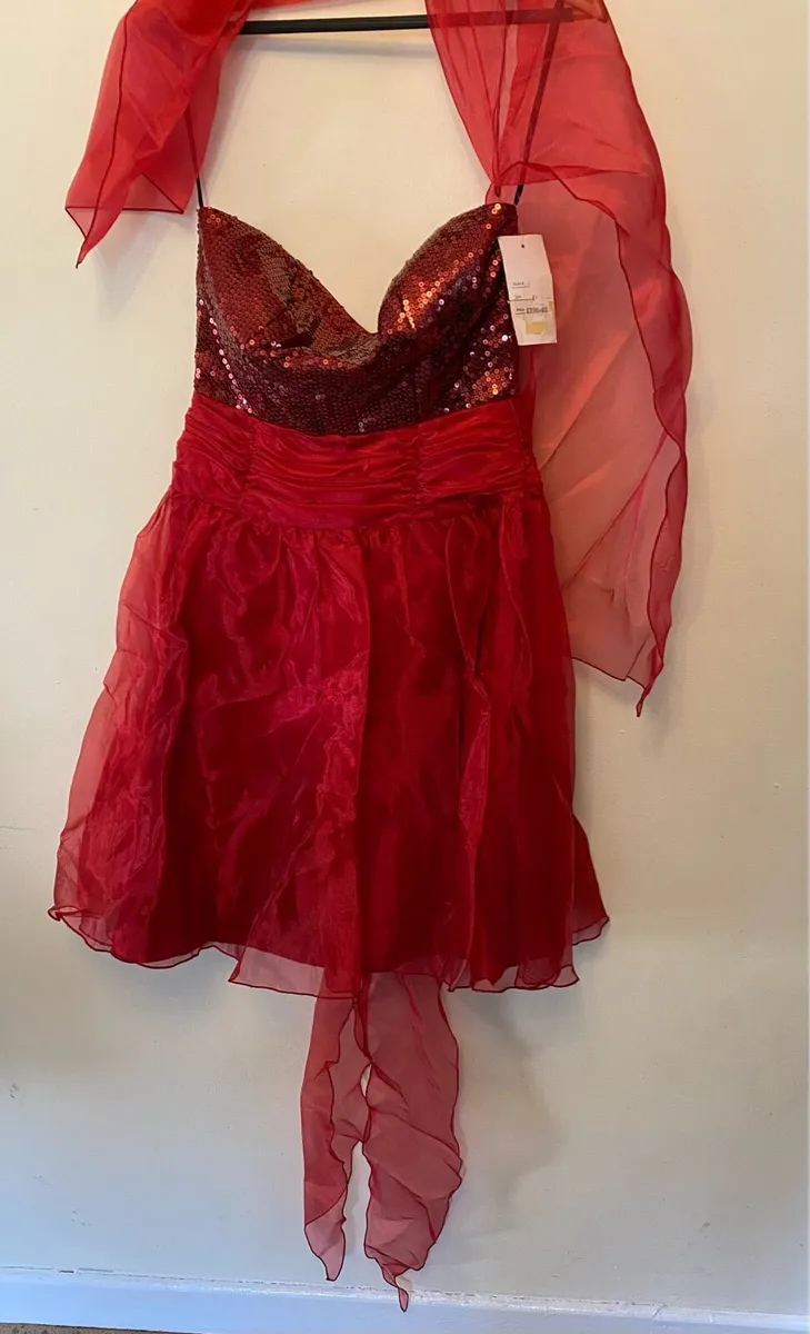 Red occasion dress with sequinned bodice - Image 2