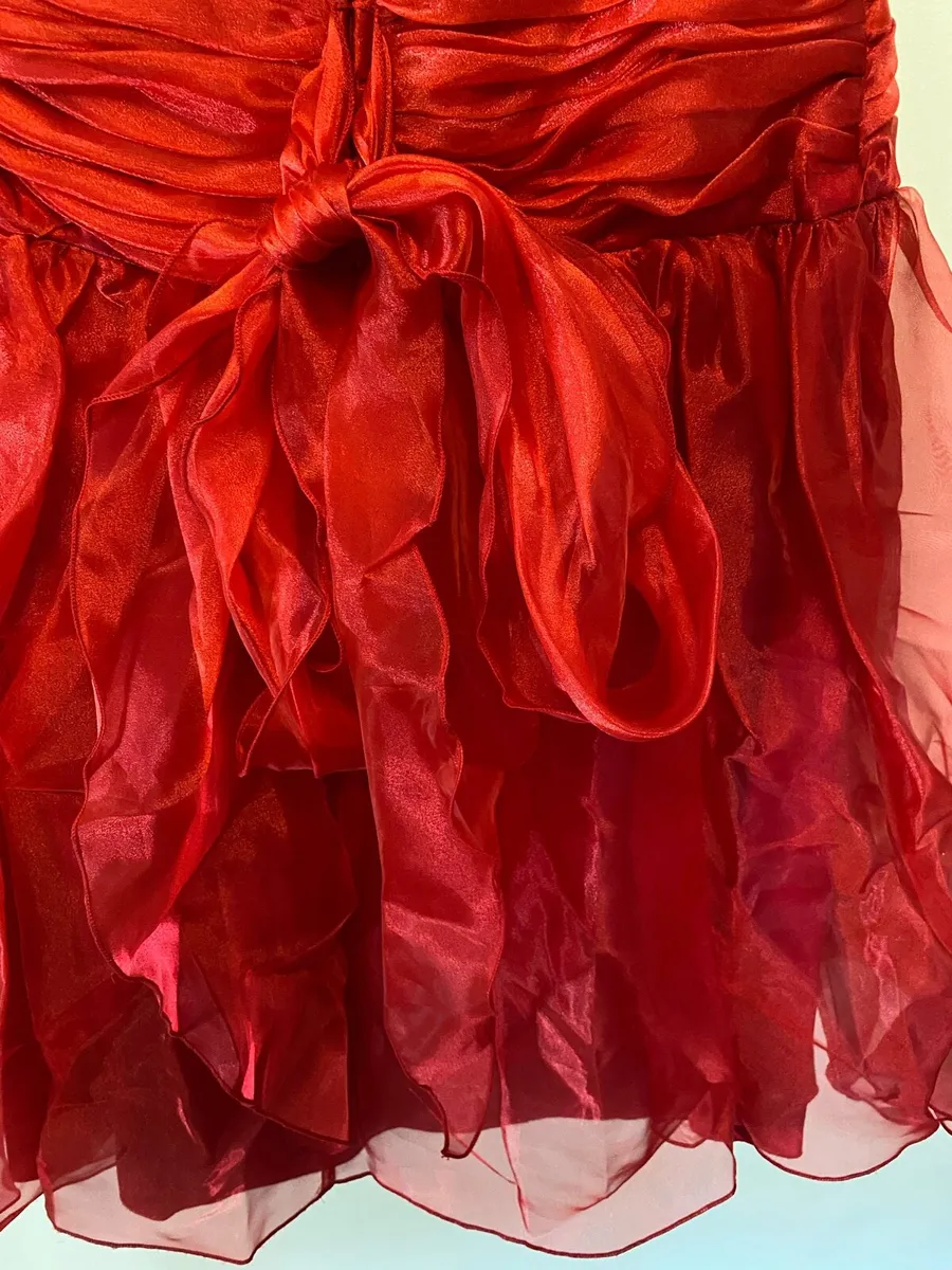 Red occasion dress with sequinned bodice - Image 4