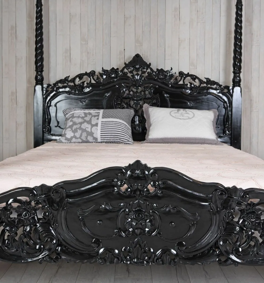Black Mahogany Four-Poster Bed | Vintage Royal Sty - Image 3