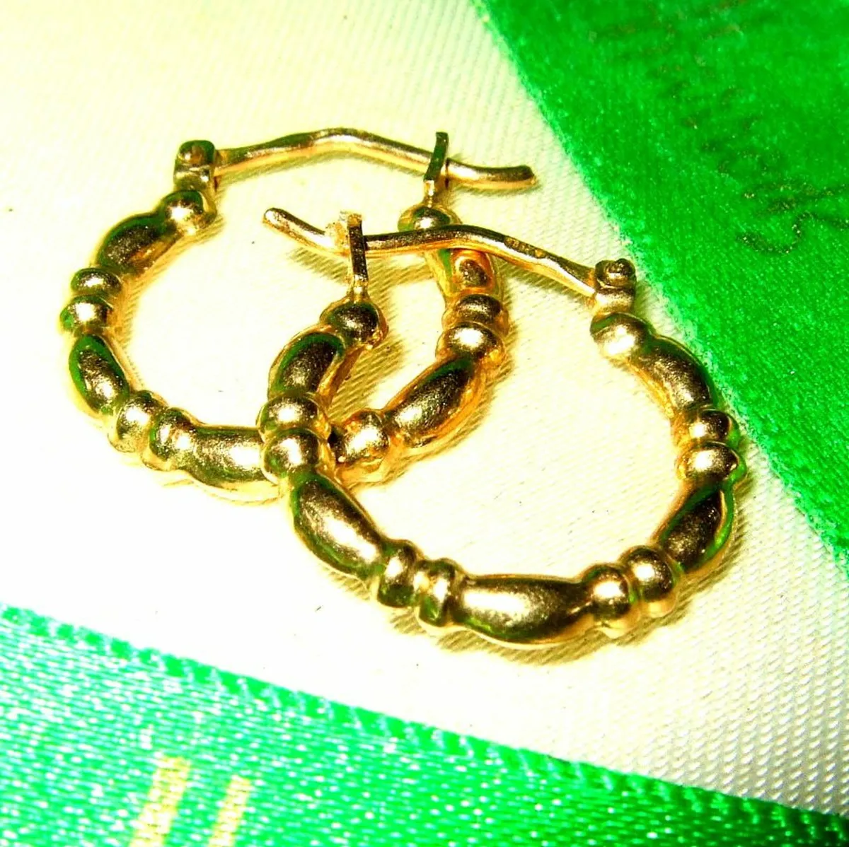Vintage Hallmarked 9ct Gold 'Bamboo' Hoops - Image 1