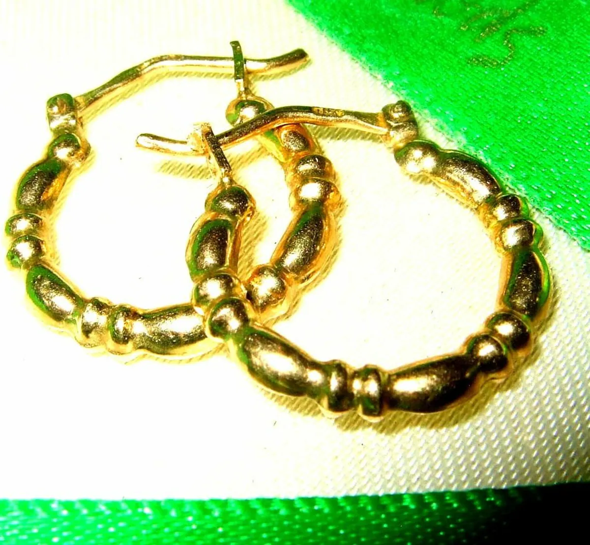 Vintage Hallmarked 9ct Gold 'Bamboo' Hoops - Image 2