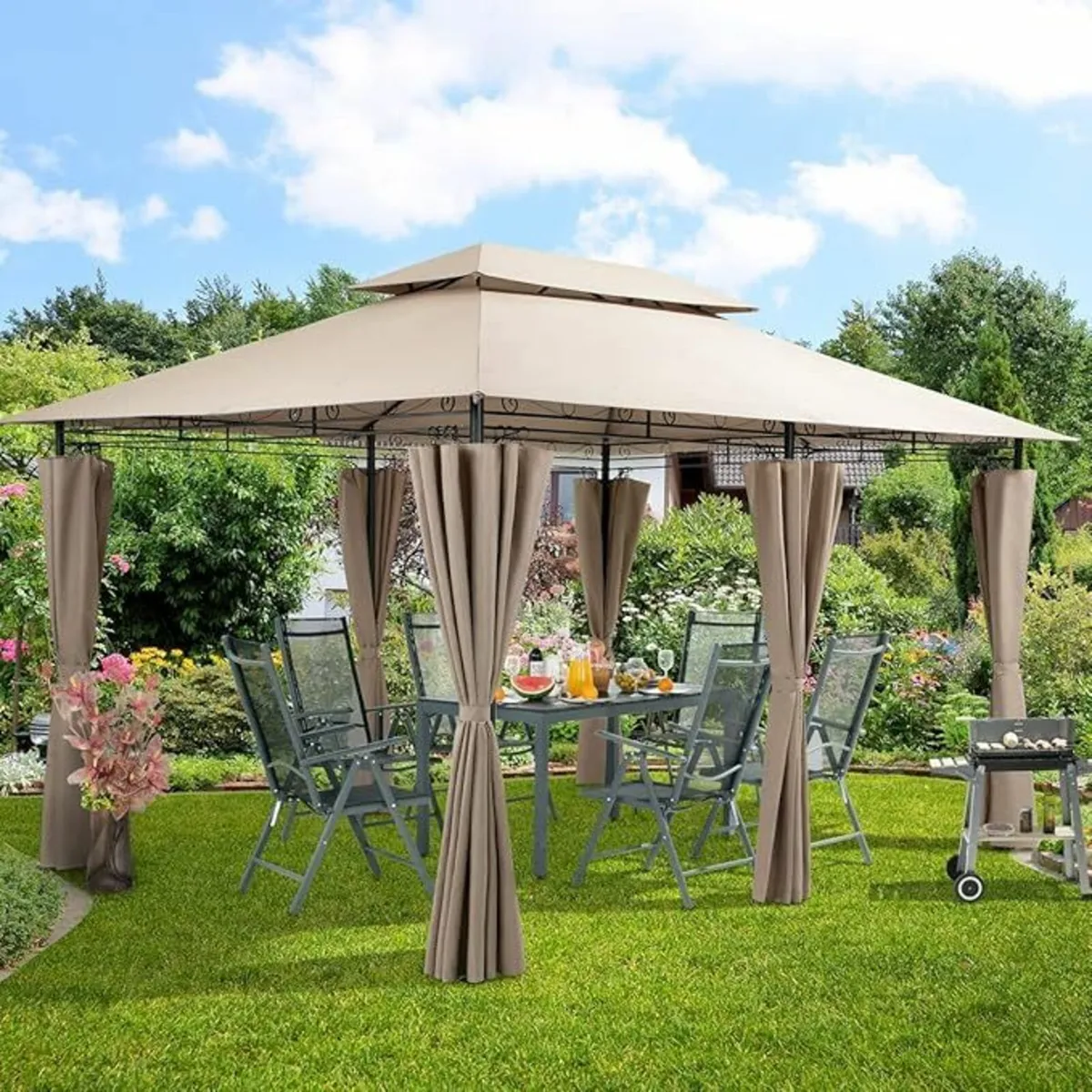 Gazebo 3 x 4 m Water-Repellent Metal Garden Stable - Image 2