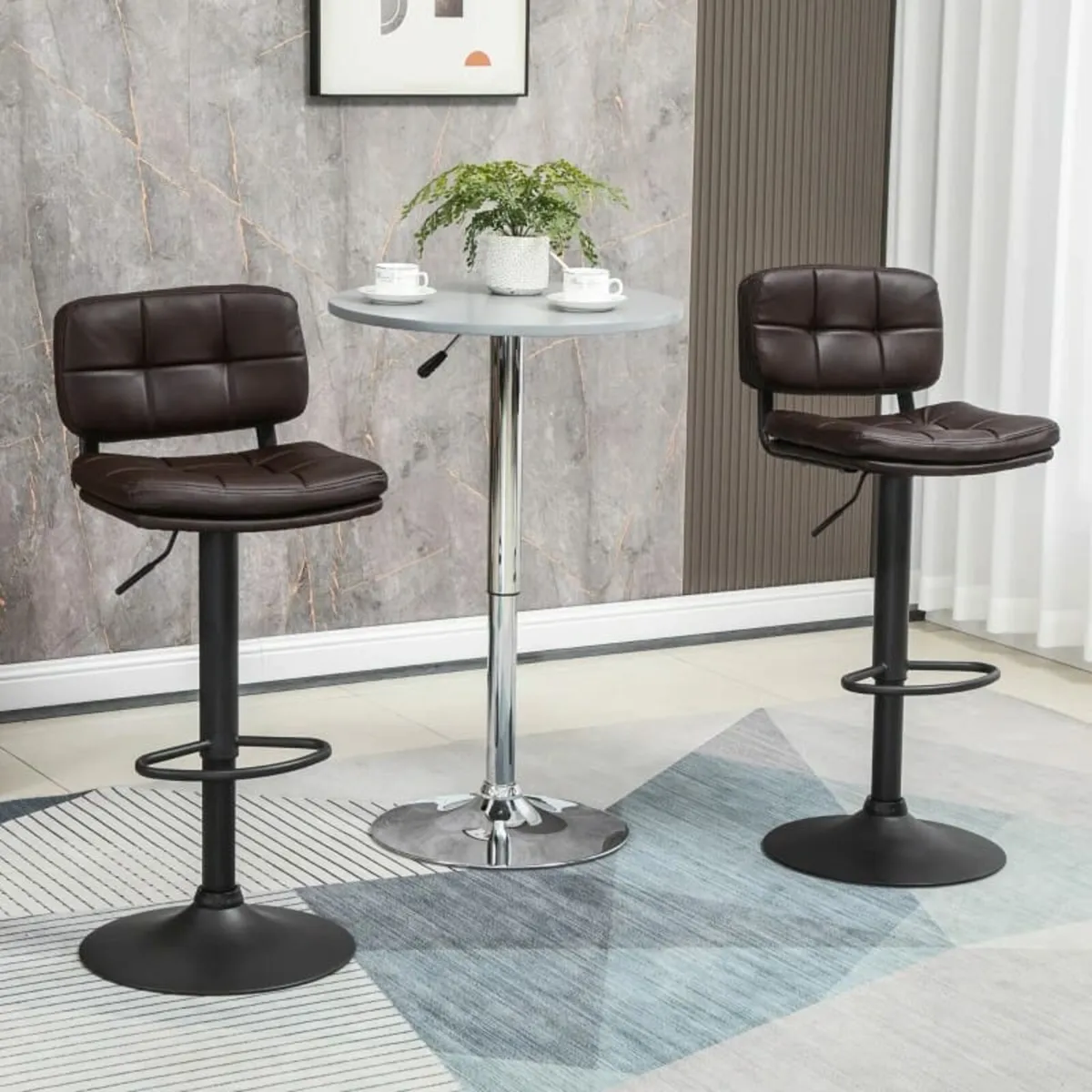 Brown Leather Bar Stools with Backs, Adjustable He - Image 1