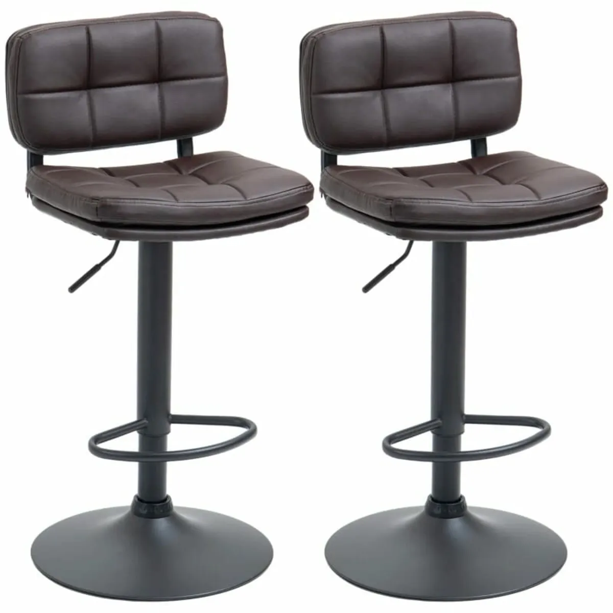 Brown Leather Bar Stools with Backs, Adjustable He - Image 2
