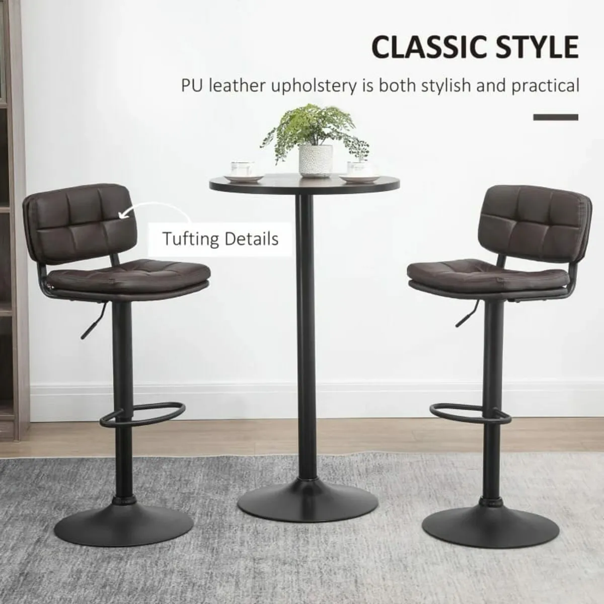 Brown Leather Bar Stools with Backs, Adjustable He - Image 3