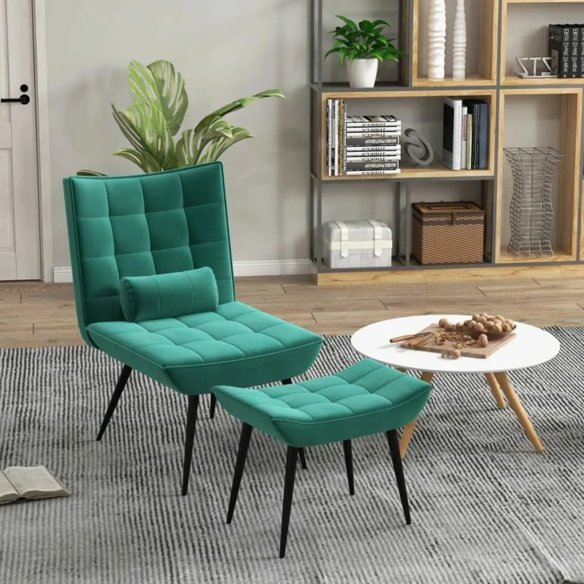 Reading Chair with Footstool, Armless, Modern Tuft - Image 1