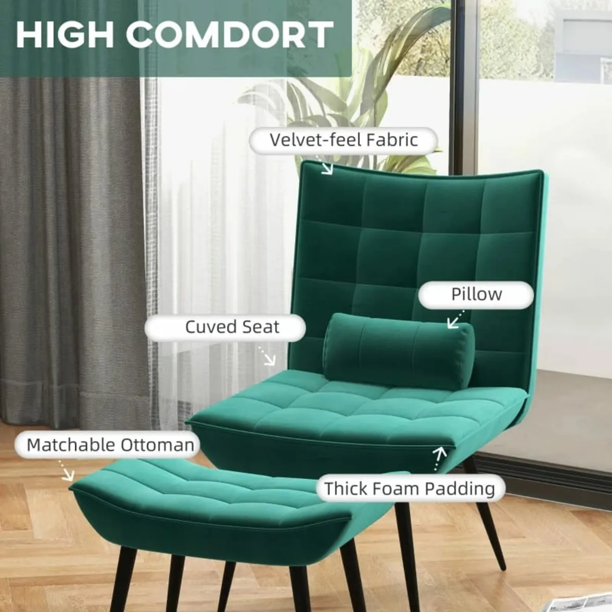 Reading Chair with Footstool, Armless, Modern Tuft - Image 3