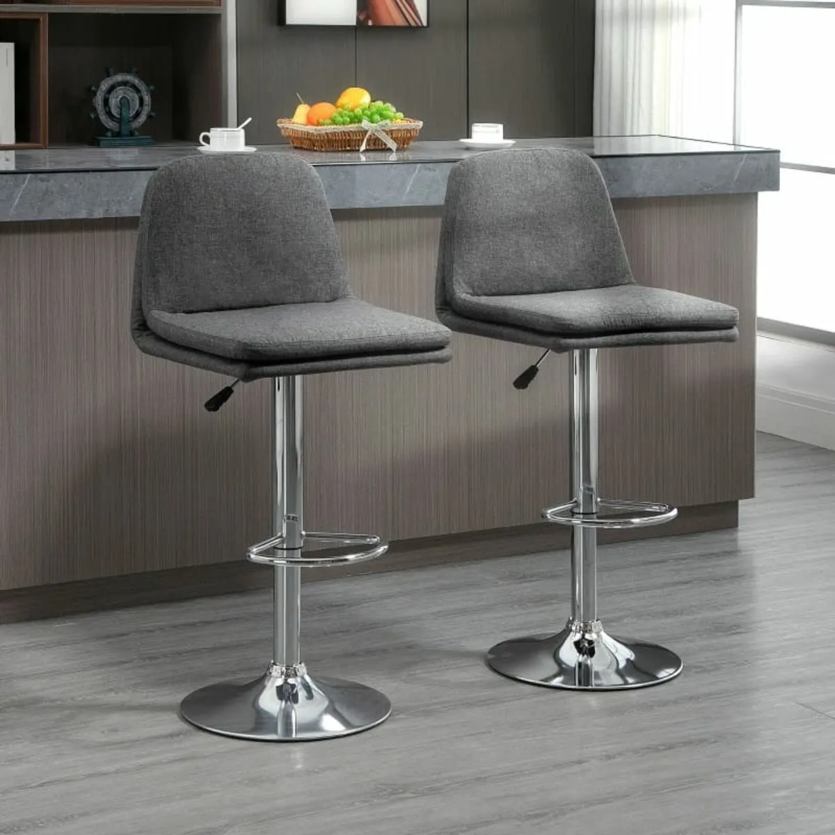 Stools Set of 2, Swivel Fabric Breakfast Barstools - Image 2