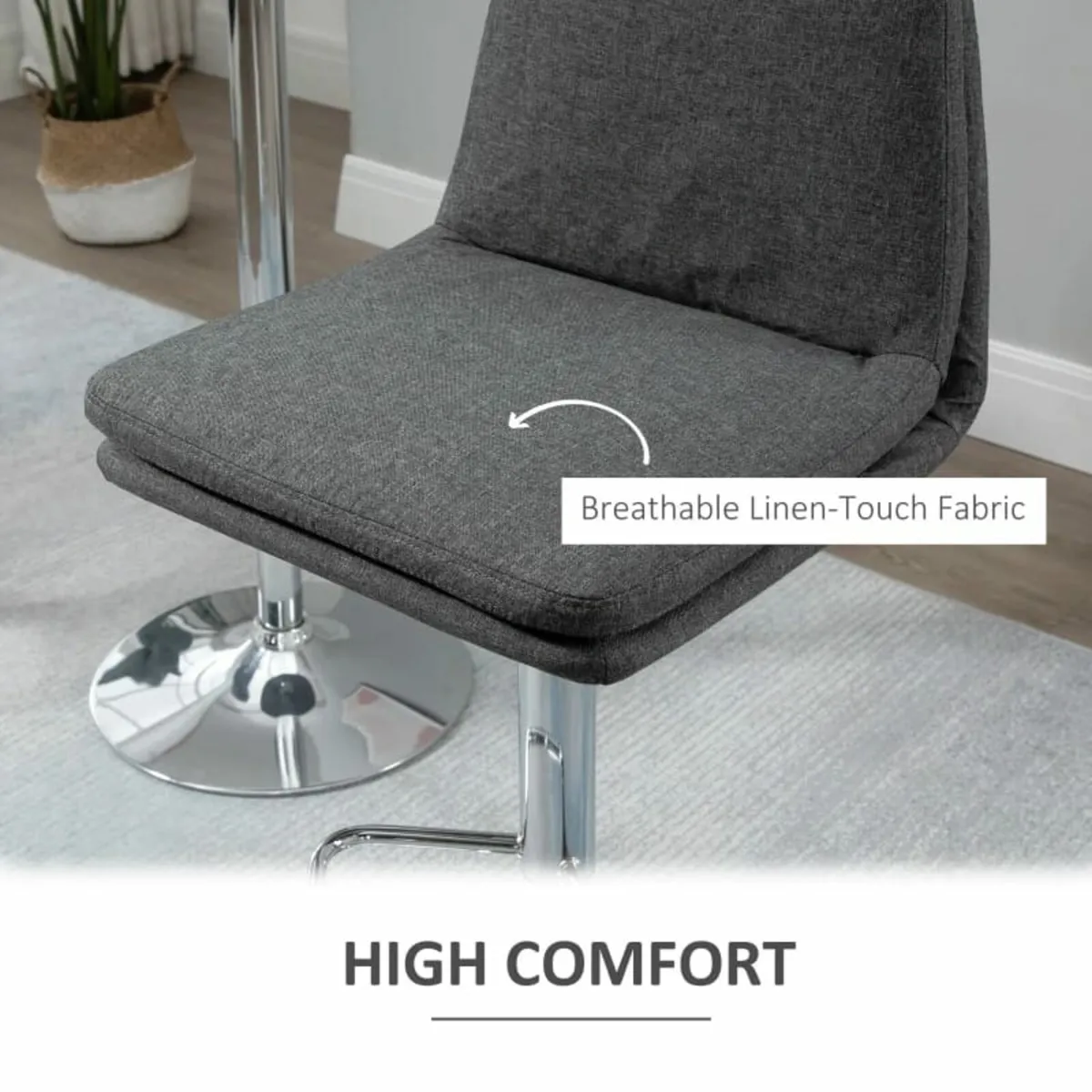 Stools Set of 2, Swivel Fabric Breakfast Barstools - Image 4