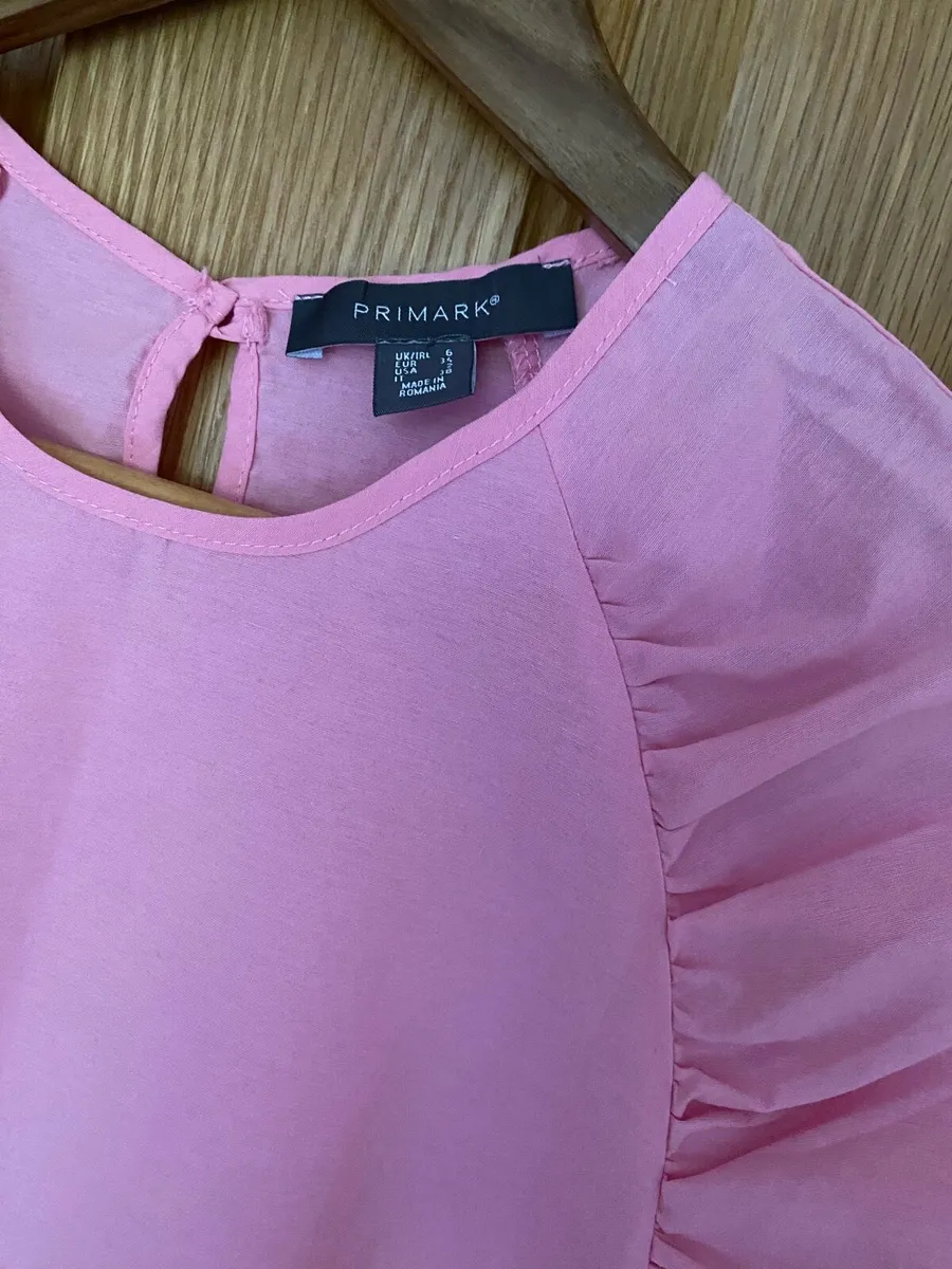 Girl’s Light Pink Leg of Mutton Short Sleeve Top - Image 2