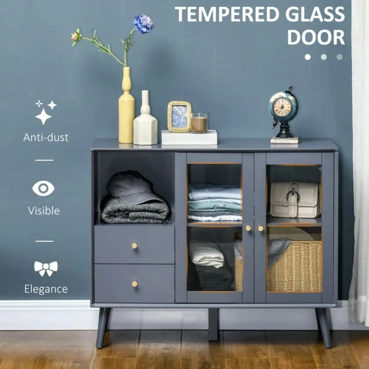 Modern Sideboard, Storage Cabinet with Glass Doors - Image 4