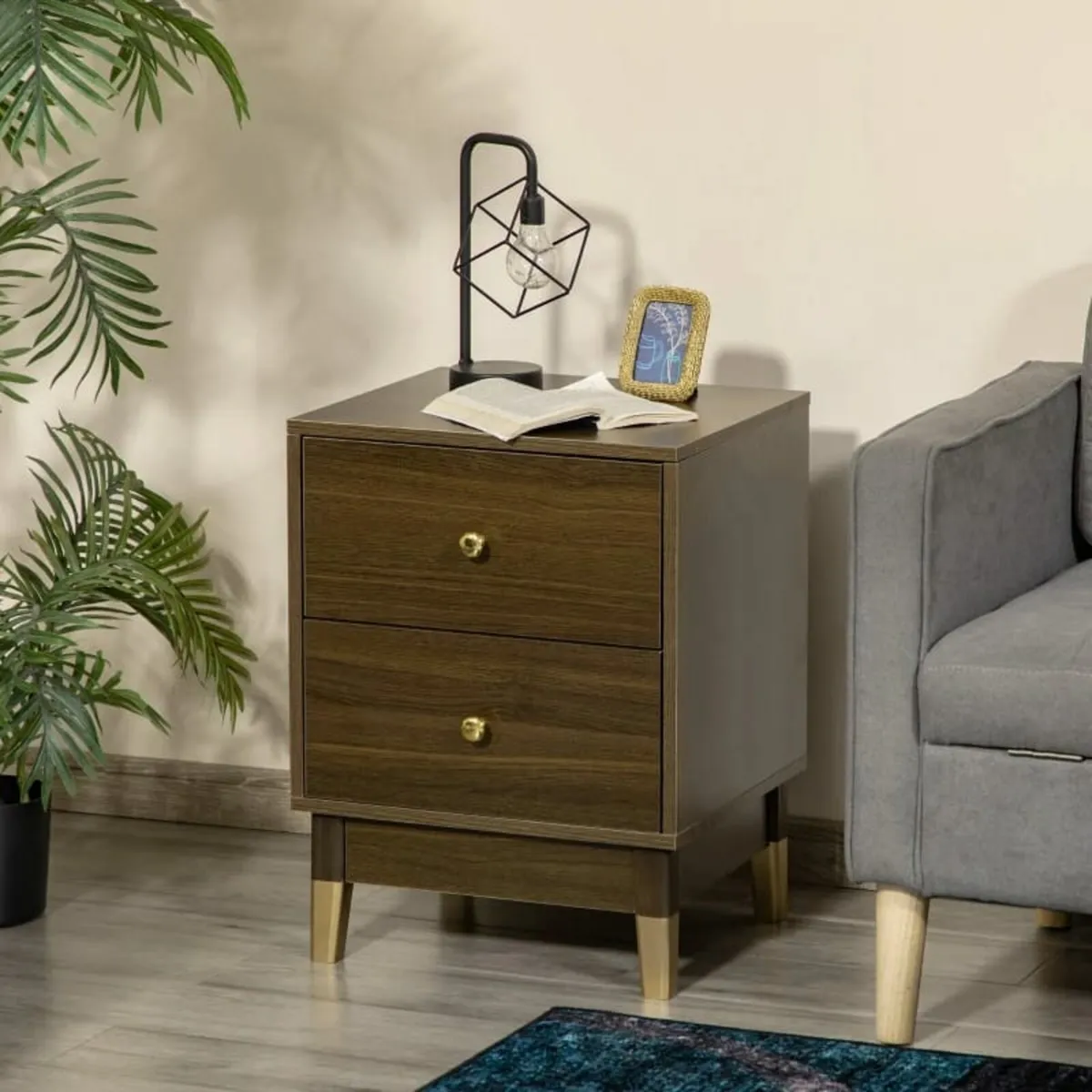 Wooden Nightstand, Bedside Table with Drawer, Wood - Image 1