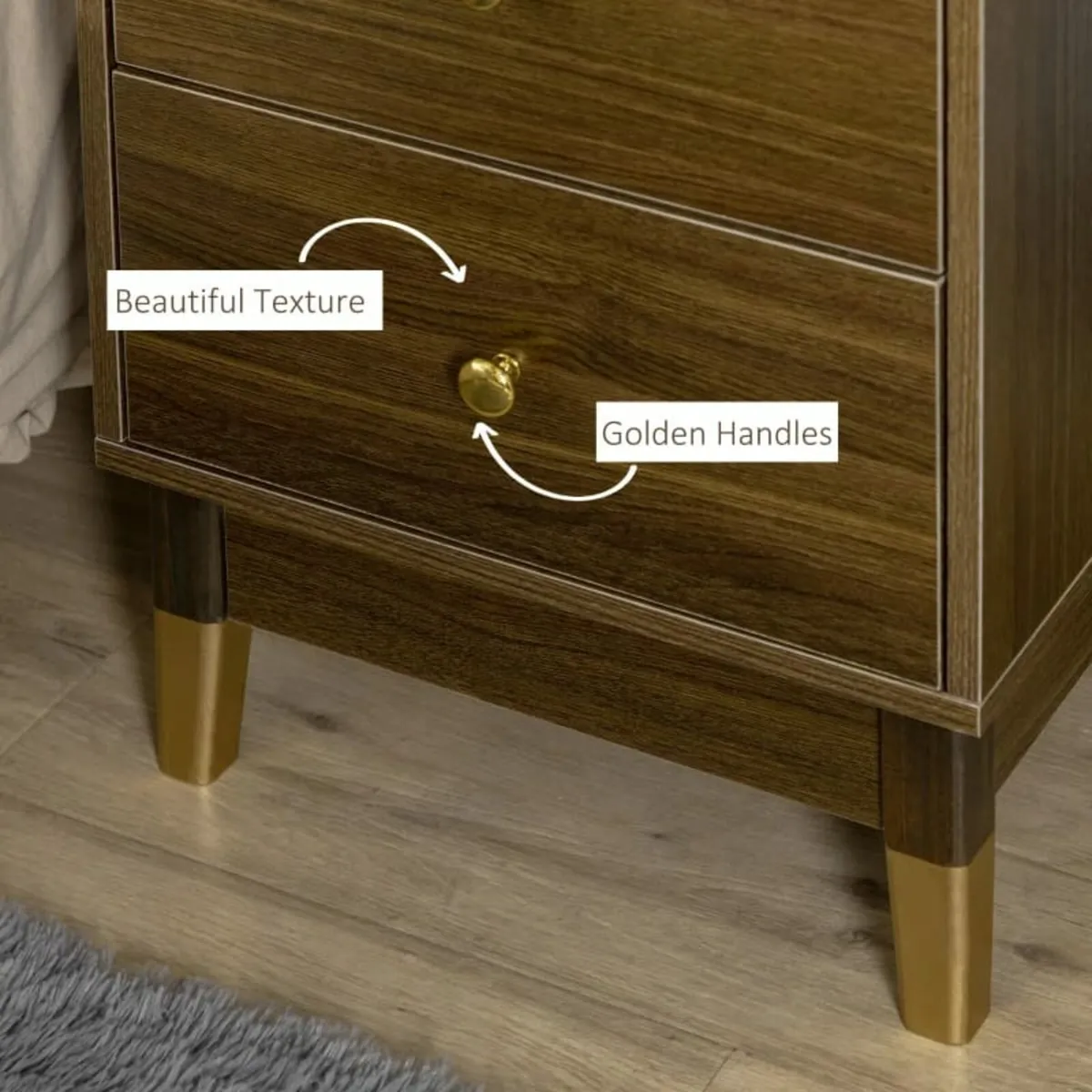 Wooden Nightstand, Bedside Table with Drawer, Wood - Image 4