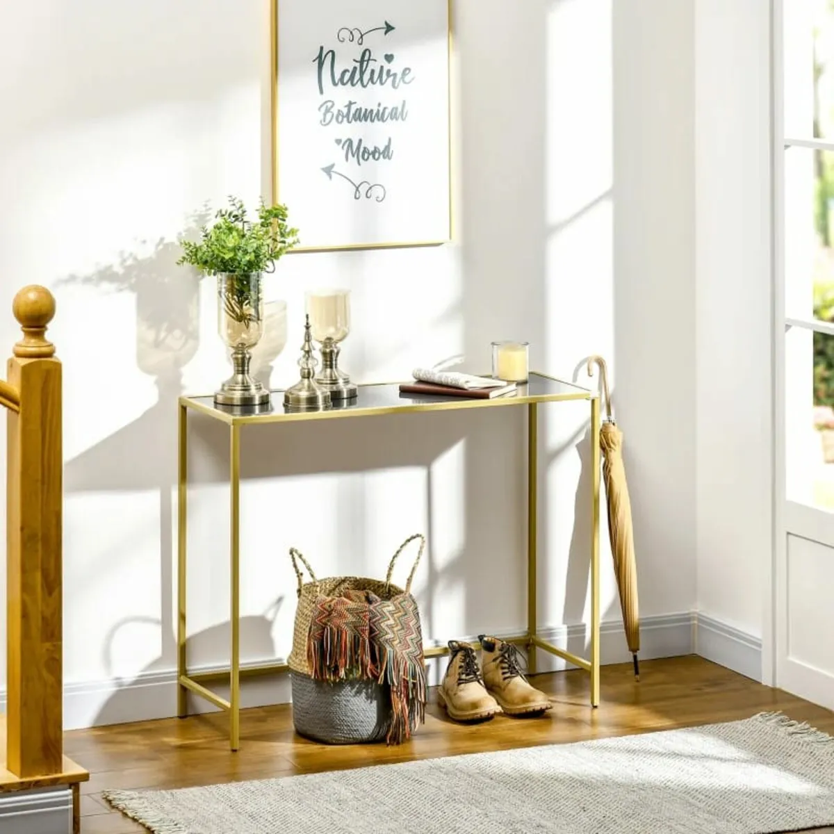 Industrial Console Table, Tempered Glass Top Sofa - Image 3