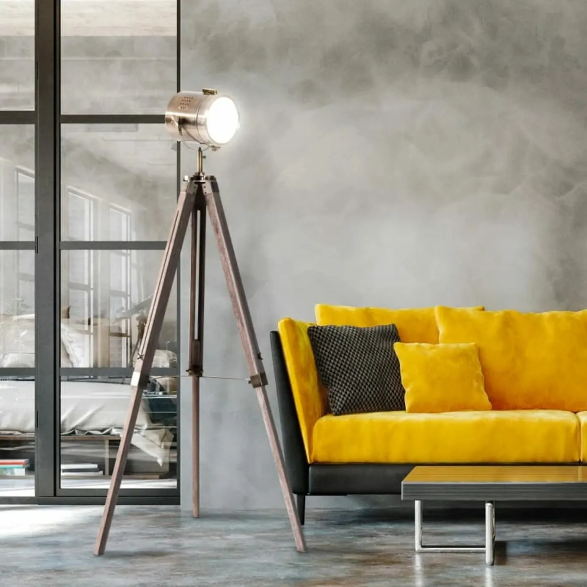 Floor Spotlight, Tripod Floor Lamp, Pine Dark Wood - Image 2