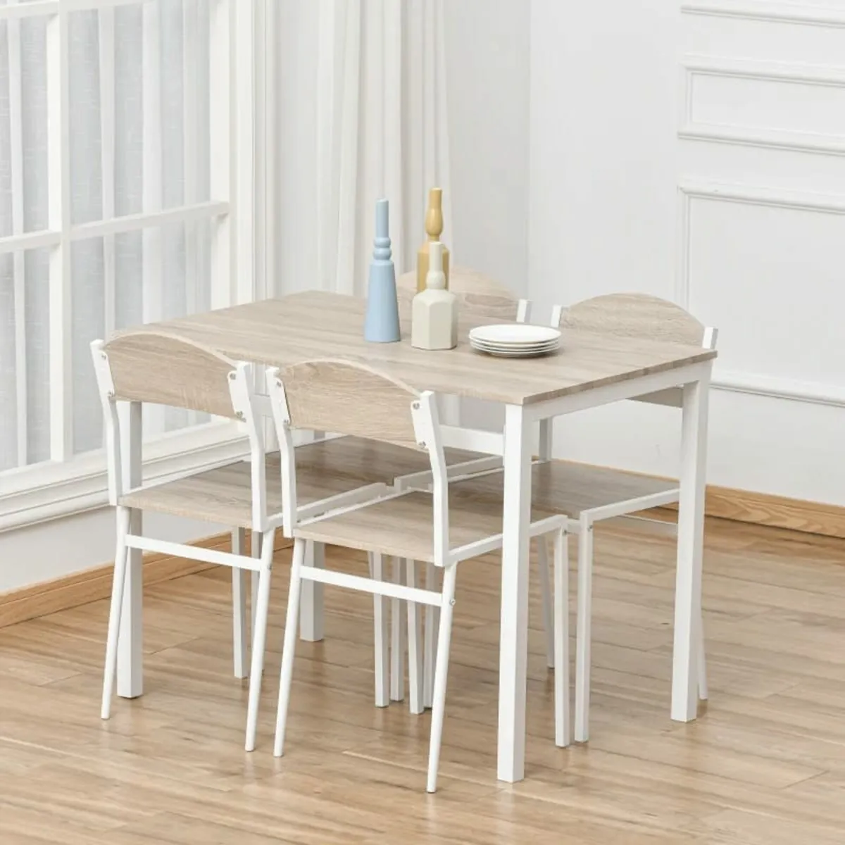 5Pcs Wooden Dining Set Table Chairs Kitchen Home F - Image 2