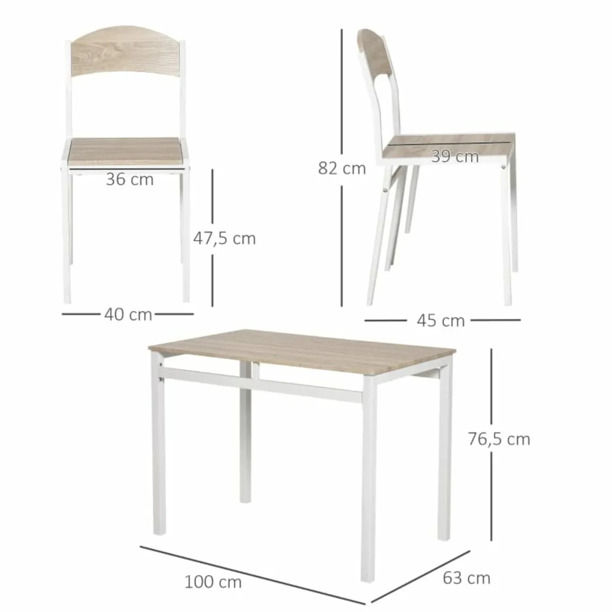 5Pcs Wooden Dining Set Table Chairs Kitchen Home F - Image 3