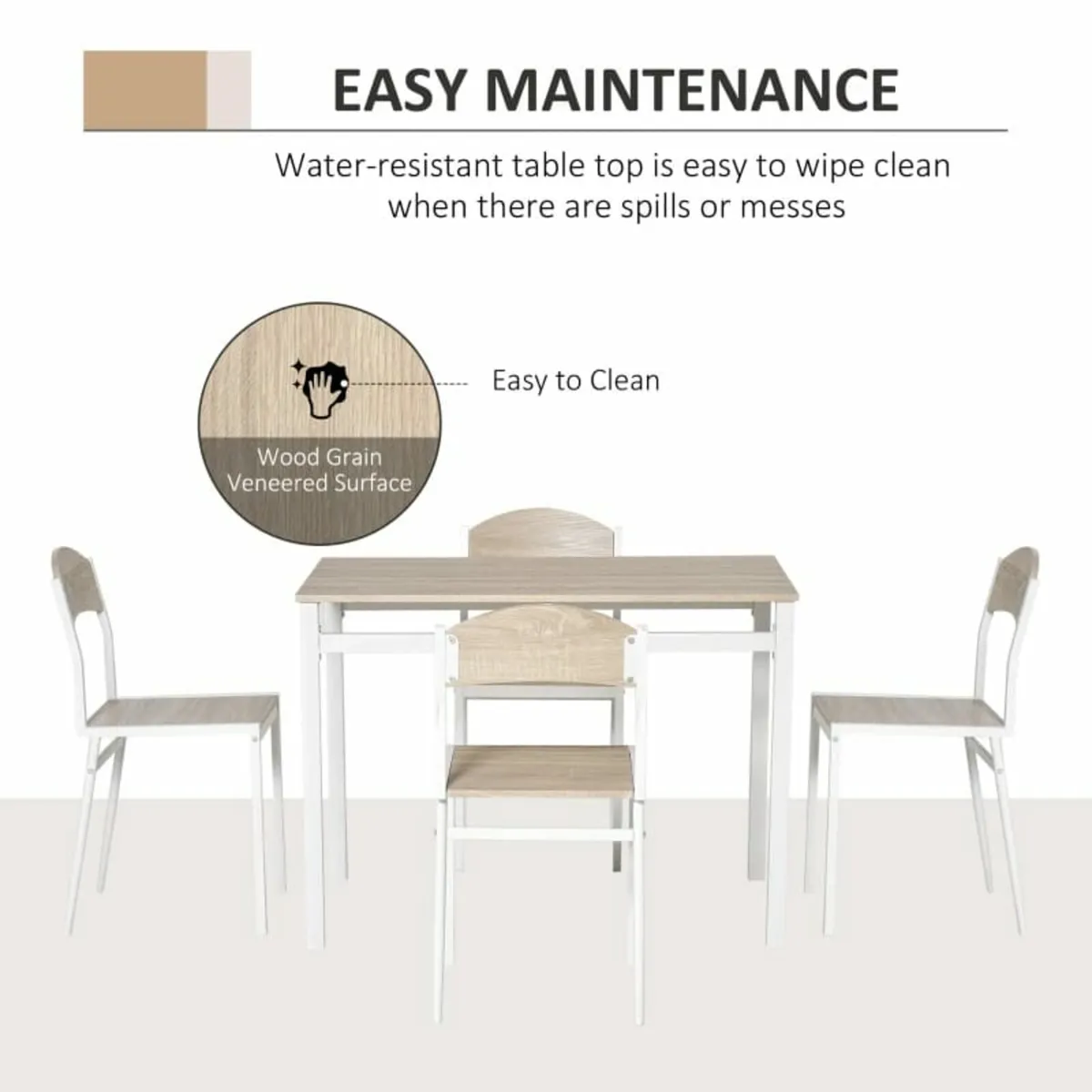 5Pcs Wooden Dining Set Table Chairs Kitchen Home F - Image 4