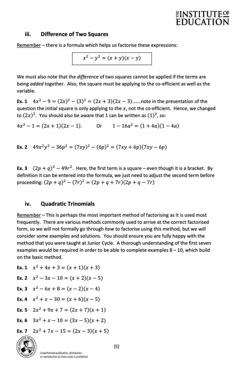 LCHL Maths Notes from Institute of Education - Image 2