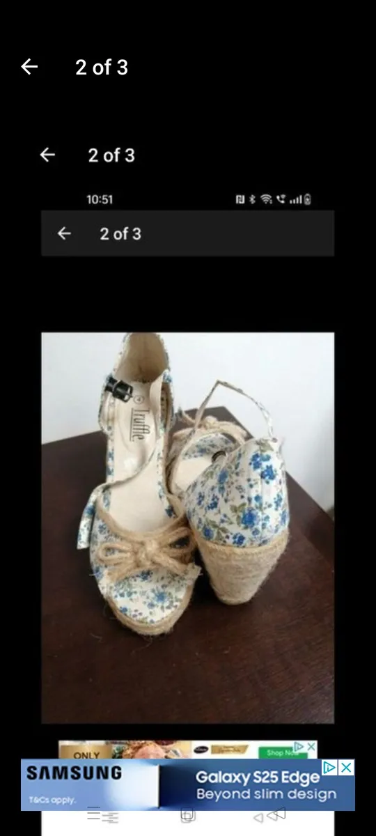 Ladies Truffle wedge sandles blue and white floral - Image 2
