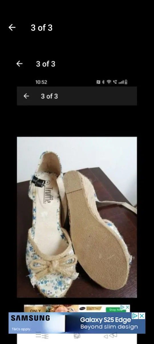 Ladies Truffle wedge sandles blue and white floral - Image 3
