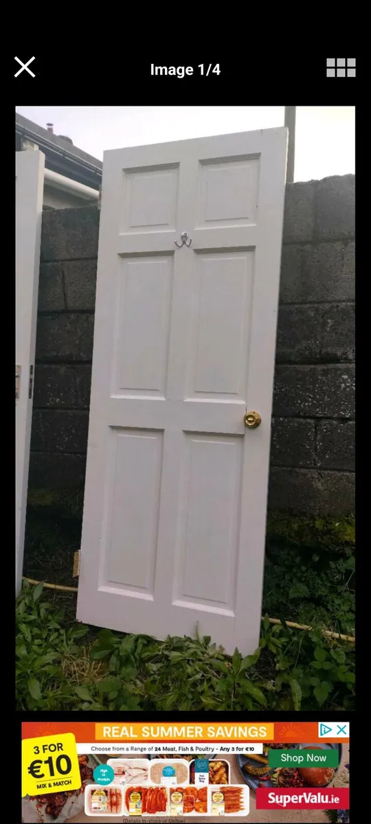 2 Solid white Doors, 1 with Handles and hinges and - Image 1