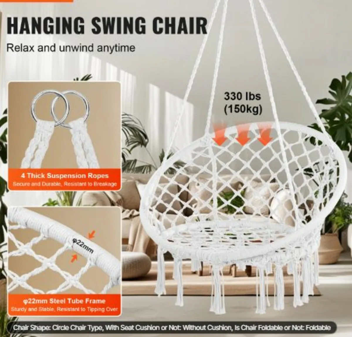 Hammock Hanging Swinging Chair Macramé Hanging - Image 1