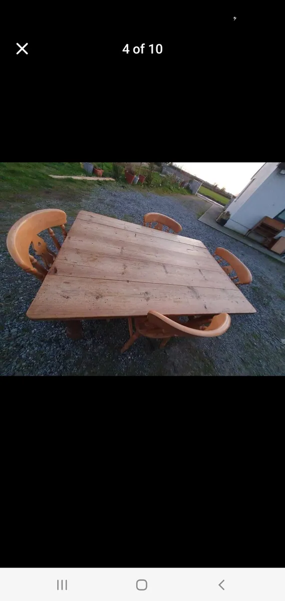 Antique pitch pine table and chairs - Image 1
