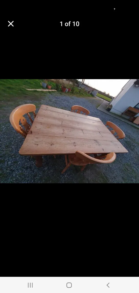 Antique pitch pine table and chairs - Image 2